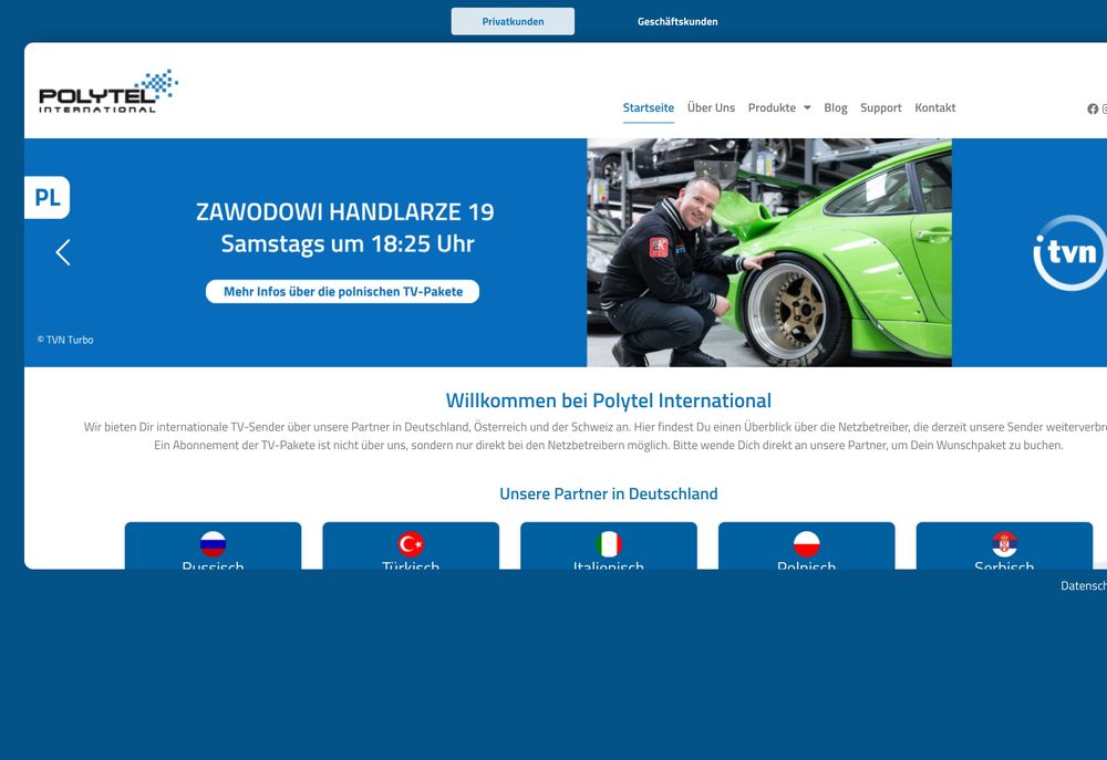Startseite von polytel.de